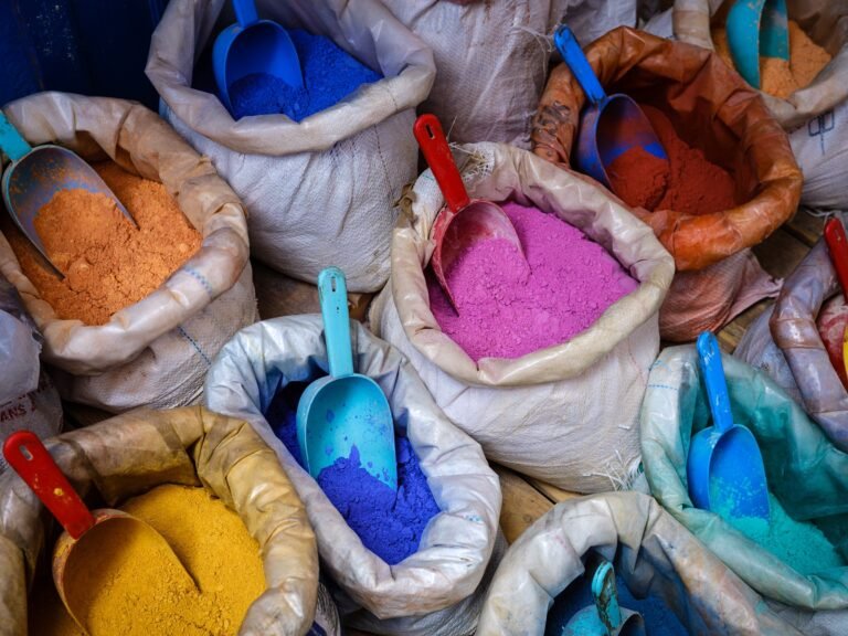 Colorful powdered dyes in Chefchaouen
