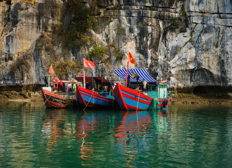 Fishing Boats Docked in Halong Bay