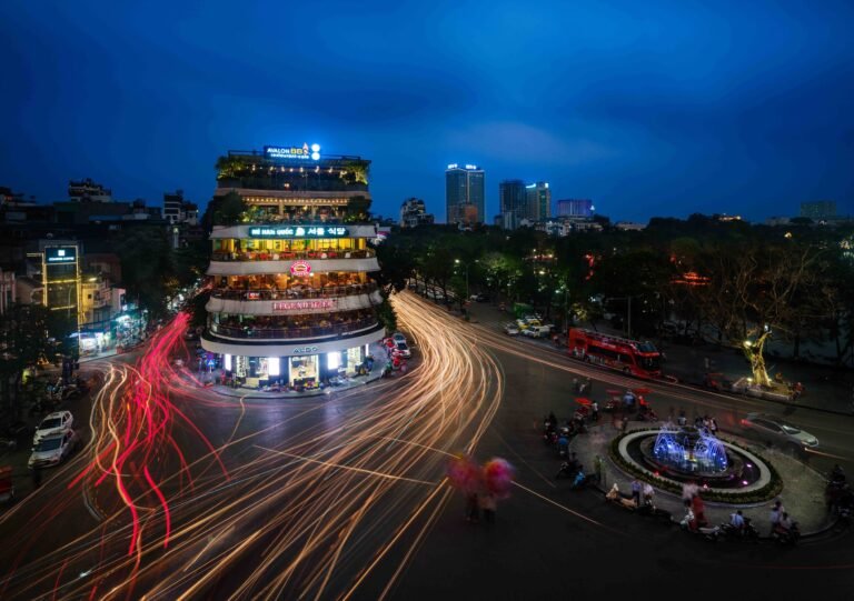 Traffic at Hoan Kiem Lake Intersection in Hanoi