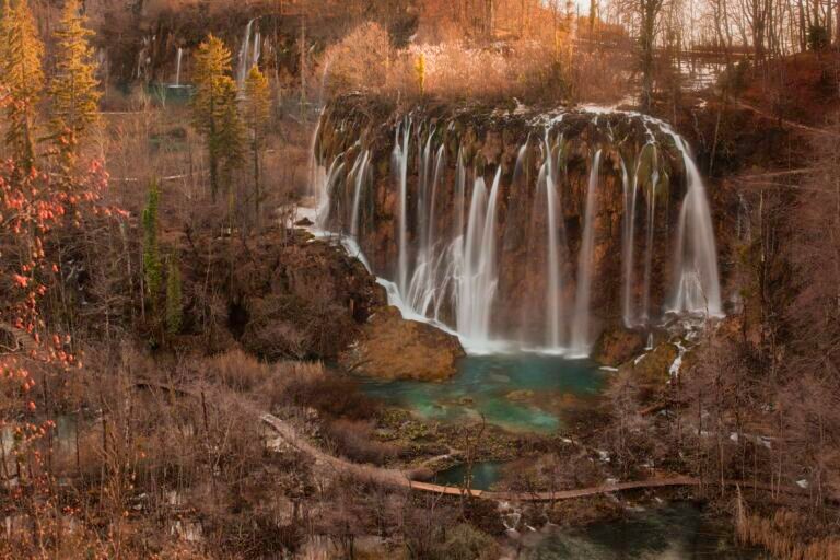 Plitvice Lakes and Waterfalls in Autumn, Croatia