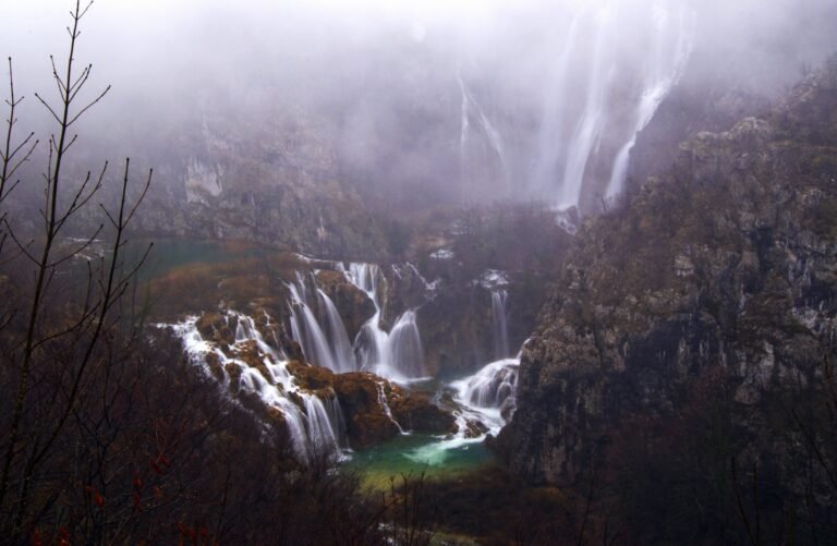 Plitvice Lakes and Waterfalls in Autumn, Croatia.